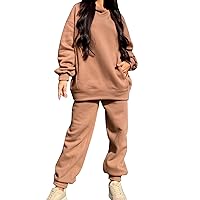 Flygo Women Two Piece Lounge Sweatsuit Sets Long Sleeve Hoodie Joggers Outfits Crop Top and Pants