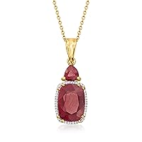 Ross-Simons 8.10 ct. t.w. Ruby and .13 ct. t.w. Diamond Pendant Necklace in 18kt Gold Over Sterling. 18 inches