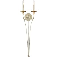 Minka Lavery 1042-701 Westchester County Metal Frame Candle Wall Sconce, 2-Light 120 Watts, Farmhouse White w/Gilded Gold Leaf, 33