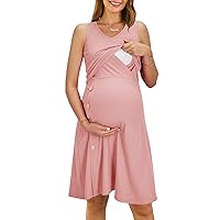 OUGES Womens Short/Long Sleeve Maternity Dress Knee Length Breastfeeding Nursing Dress