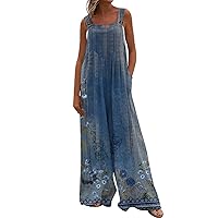 Jumpsuits for Women Linen Plus Size Printed Baggy Overalls Casual 2024 Trendy Summer Jumpers Rompers