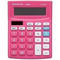 Electronic Desktop Calculator with 12-Digit Large Display, Solar and Button Battery Dual Power Standard 12-Digit Big Display Handheld Function Desktop Calculator (Red 2)