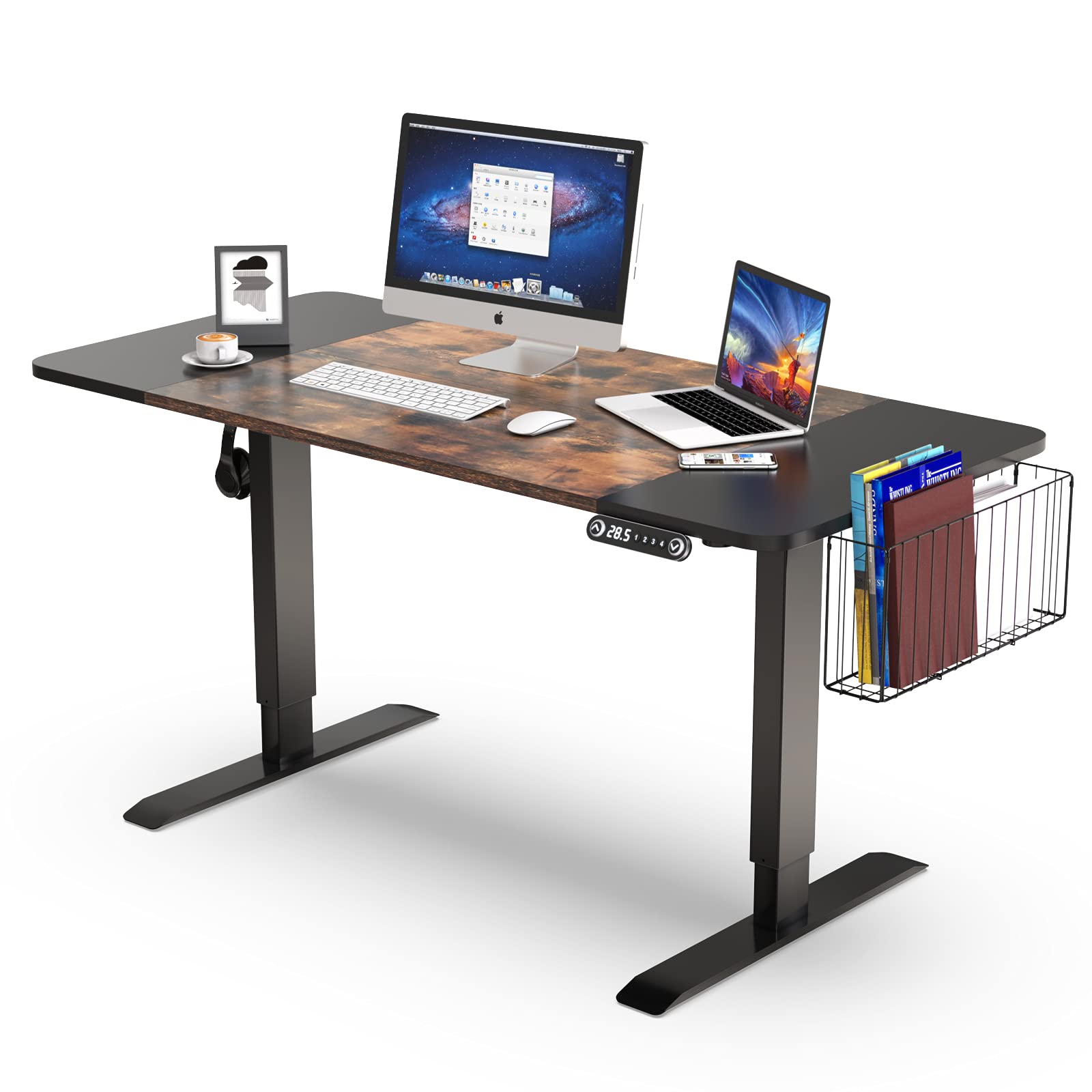 Easyzon Electric Standing Desk, Height Adjustable Stand Up Desk 55" Industrial Stand Small Computer Workstation with Storage Basket/Hook/Clip f...