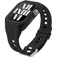 Carbon Fiber Snug Case，For Apple Watch Series 8 7 45mm 44mm, Rubber Strap Loop Bumper 42mm Cover Bezel Integrated Bracelet，For Iwatch 6 SE 5 4 3 Series