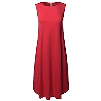 Made by Emma Women's Missy Casual Loose Fit Solid Viscose 3/4 Sleeve Round Neck Midi Dress