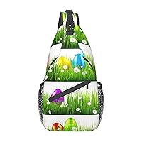Sling Backpack,Travel Hiking Daypack Colorful Easter Egg Print Rope Crossbody Shoulder Bag