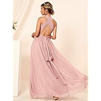 Women's Dress Dresses for Women Criss Cross Tie Backless Split Thigh Dress (Color : Baby Pink, Size : Small)