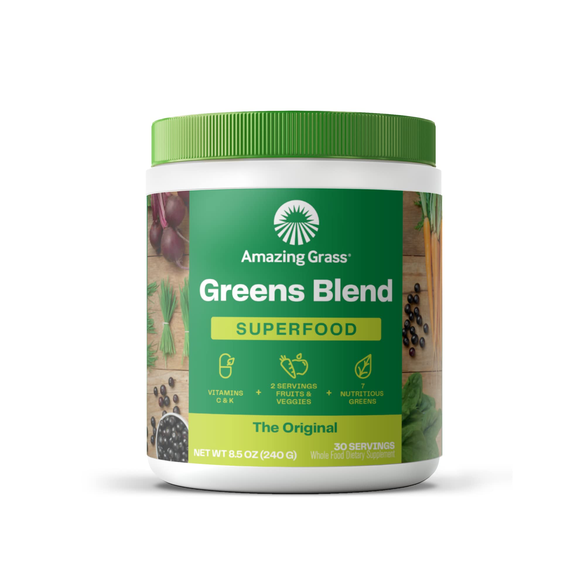 Amazing Grass Greens Blend Superfood: Super Greens Powder Smoothie Mix for Boost Energy ,with Organic Spirulina, Chlorella, Beet Root Powder, Digestive Enzymes & Probiotics, Original, 30 Servings