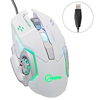 ShiRui G50 Wired Gaming Mouse Ergonomic USB Computer Mouse 1200/1600/2400/3200DPI with 4 Smoothing LED Colours and 6 Buttons for Pro Gamer (White)
