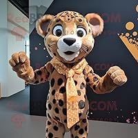 Brown Cheetah mascot costume character dressed with a Playsuit and Bow ties
