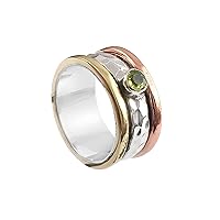 Peridot Gemstone Silver Ring Silver Jewelry Handmade Thumb Band Ring Spinner Meditation Ring Fidget Birthstone Spinning Ring