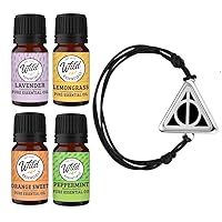 Wild Essentials Potter Hallows Essential Oil Diffuser Bracelet Gift Set with Aromatherapy Pendant, Adjustable Nylon Band, 12 Pads and 100% Pure Oils; Lavender, Lemongrass, Orange and Peppermint