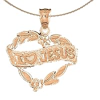 Saying Necklace | 14K Rose Gold I Love Jesus Saying Pendant with 18