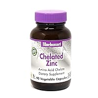 Bluebonnet Nutrition Albion Chelated Zinc, For Immune Health & Enzyme Function*, Soy-Free, Gluten-Free, Non-GMO, Kosher Certified, Dairy-Free, Vegan, 90 Vegetable Capsules, 90 Servings
