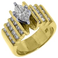 14k Yellow Gold 1.83 Carats Marquise & Brilliant Round Diamond Engagement Ring