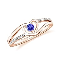 Natural 3mm Tanzanite Promise Ring Heart Shaped for Women Girls in Sterling Silver / 14K Solid Gold