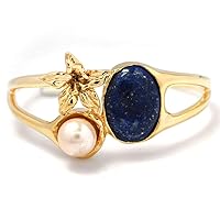 14k Gold Plated Gemstone with Chinese Freshwater Cultured Pearl Cuff Bracelet