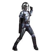 STAR WARS The Mandalorian Official Youth Deluxe Costume - Padded Jumpsuit with Gloves, Detachable Cape, and Plastic Mask