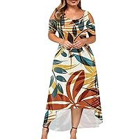 Plus Size Father's Day Classy Dress Ladie's Short Sleeve Ball Gown Off Shoulder Soft Tunic Dress Ladies Polyester Brown 4XL
