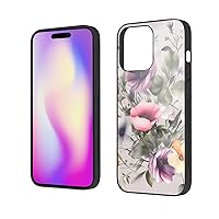 Plant Floral Flowers Printed Case for iPhone 14 Pro Cases 6.1 Inch - Tempered Glass Shockproof Protective Phone Case Cover for iPhone 14 Pro,Not Yellowing