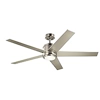 Kichler 56 inch Brahm LED Ceiling Fan with Etched Cased Opal Glass in Brushed Stainless Steel with Reversible Silver and Walnut Blades