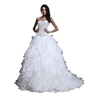 Ivory Strapless Sweetheart Princess Multi-Layered Organza Wedding Dress