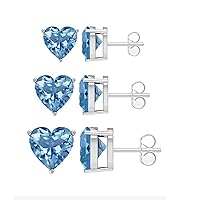 8.00 cts Multi Gemstone 6MM, 7MM, 8MM Heart Shape 925 Sterling Silver Solitaire Dainty Love Stud Engagement Earring For Women (Set of 3)