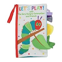 Eric Carle Very Hungry Caterpillar Sensory Soft Book “Let’s Play” - Crinkle Texture Inside, Peekaboo Flaps, Squeaker, Many Fun Textured Materials and Ribbons