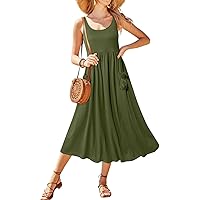 Newshows Women's 2024 Summer Sundresses Casual Beach Vacation Outfits Long Flowy Sleeveless Tank Maxi Dress with Pockets