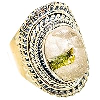 Ana Silver Co Large Green Tourmaline In Quartz Ring Size 7.75 (925 Sterling Silver) - Handmade Jewelry, Bohemian, Vintage RING121561