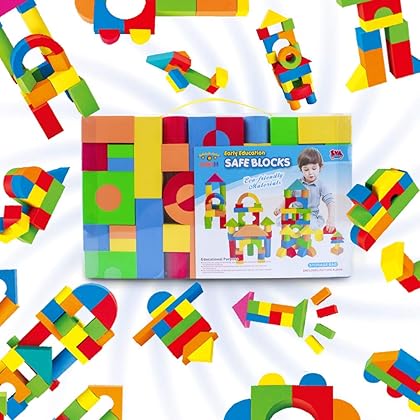 UNIH Building Blocks for Toddlers 1-3,Foam Blocks Toys for 1 2 3 4 Year Old,Soft Blocks for Gift Boys and Girls (94pcs)