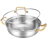 Delarlo Tri-Ply Stainless Steel Cookware Everyday Pan with Glass Lid 12inch, 4QT Chef’Pan,Induction Cooking Pot, kitchen Stock Pot ,Fry Pan,Multipurpose Stewpot
