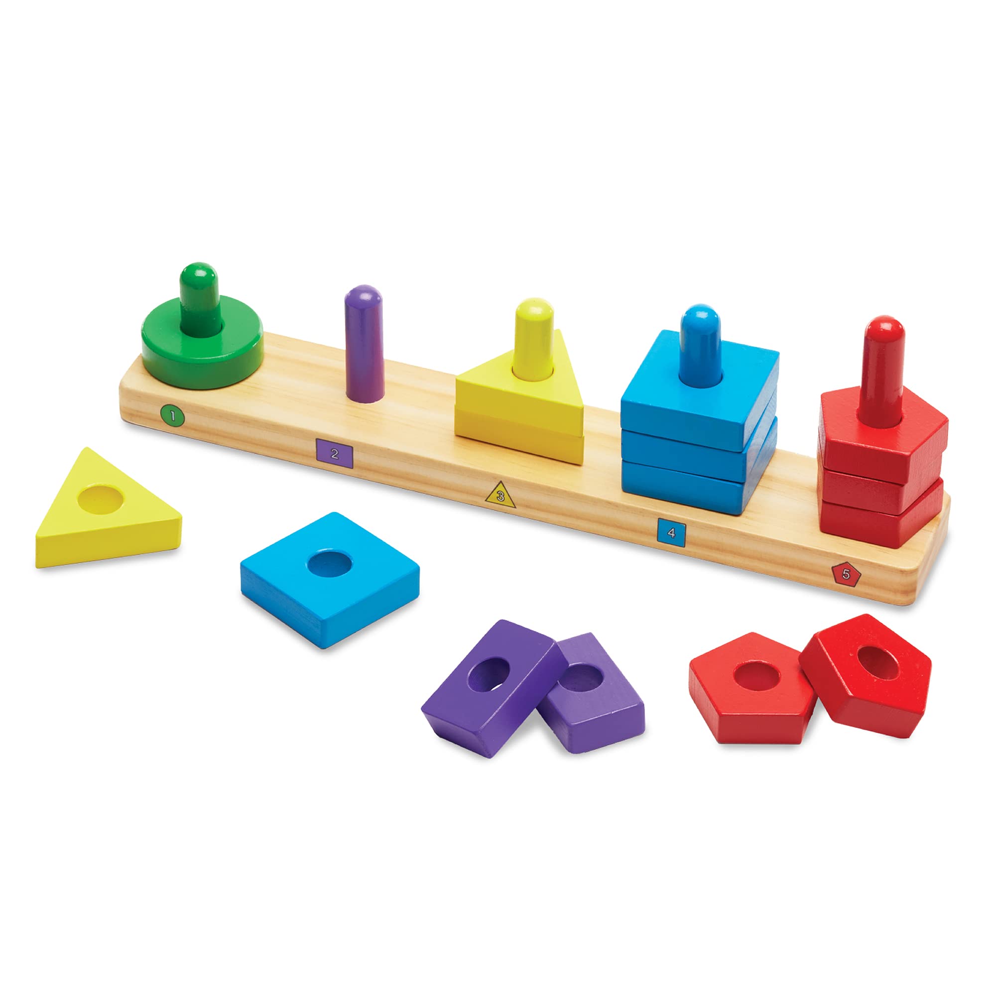 Melissa & Doug Stack and Sort Board - Wooden Educational Toy for age 2+ years With 15 Solid Wood Pieces