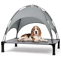 Elevated Dog Bed with Canopy, Outdoor Dog Bed Cot with Removable Shade Tent, Portable Raised Pet Cot Cooling Bed for Dogs and Cats