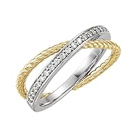 14k White Gold and Yellow Gold Polished 0.2 Dwt Diamond Religious Faith Cross Over Ring Size 6.5 Jewelry for Women