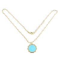 Guntaas Gems Blue Turquoise Round Shape Pendant Brass Gold Plated Adjustable Paperclip Link Chain Necklace