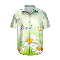 Mens Casual Hawaiian Shirts Butterfly Print Summer Regular-Fit Short Sleeve Turndown Collar Button Down Beach Shirt