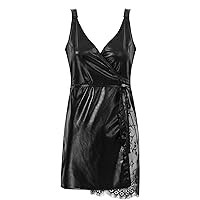 Women Sexy Bodycon Dresses Sleeveless Lace Up PVC Leather Cut Out Club Mini Dress