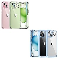TAURI for iPhone 15 Plus Case Clear + Blue, with 2X Tempered Glass Screen Protector + 2X Camera Lens Protector, Slim Phone Case 6.7 inch