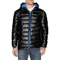 Cole Haan Men's Leather Faux Down Hooded Jacket with Contrast Lining