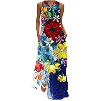 Women's Summer Dresses Floral Print Beach Maxi Dress with Pockets Pleated Dress Cotton Dresses 2023