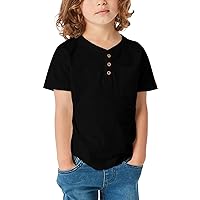 Kids Boys Henley Shirts Solid Button Down Short Sleeve Pocket Casual Tops Tees