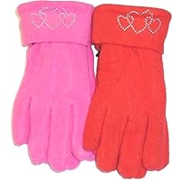 Set of Two Pairs Fleece Gloves Trimmed with Rhinestone Heart