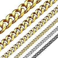 ChainsHouse Miami Cuban Chain Necklace for Men Women, 3mm/6mm/9mm/12mm Width, 316L Stainless Steel/18K Gold/Black Plated, Hypoallergenic Mens Hip Hop Chain, 14