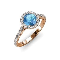 Round Blue Topaz Diamond 1 3/8 ctw Women Halo Engagement Ring 18K Gold