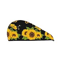 Sunflower Coral Velvet Absorbent Hair Dryer Cap, Soft Shower Cap Turban, Quick Dry Hair Cap With Buttons