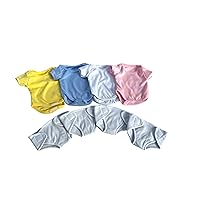 Ann Lauren Baby Doll Clothes and Accessories- Set of 4 Short Sleeve Rompers and 4 Reusable Baby Diapers- Fits 15
