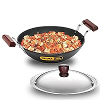 Devyom IL23 Induction Compatible Hard Anodised Flat Bottom Deep Fry Pan/Kadhai with Steel Lid, 2.5 Liter