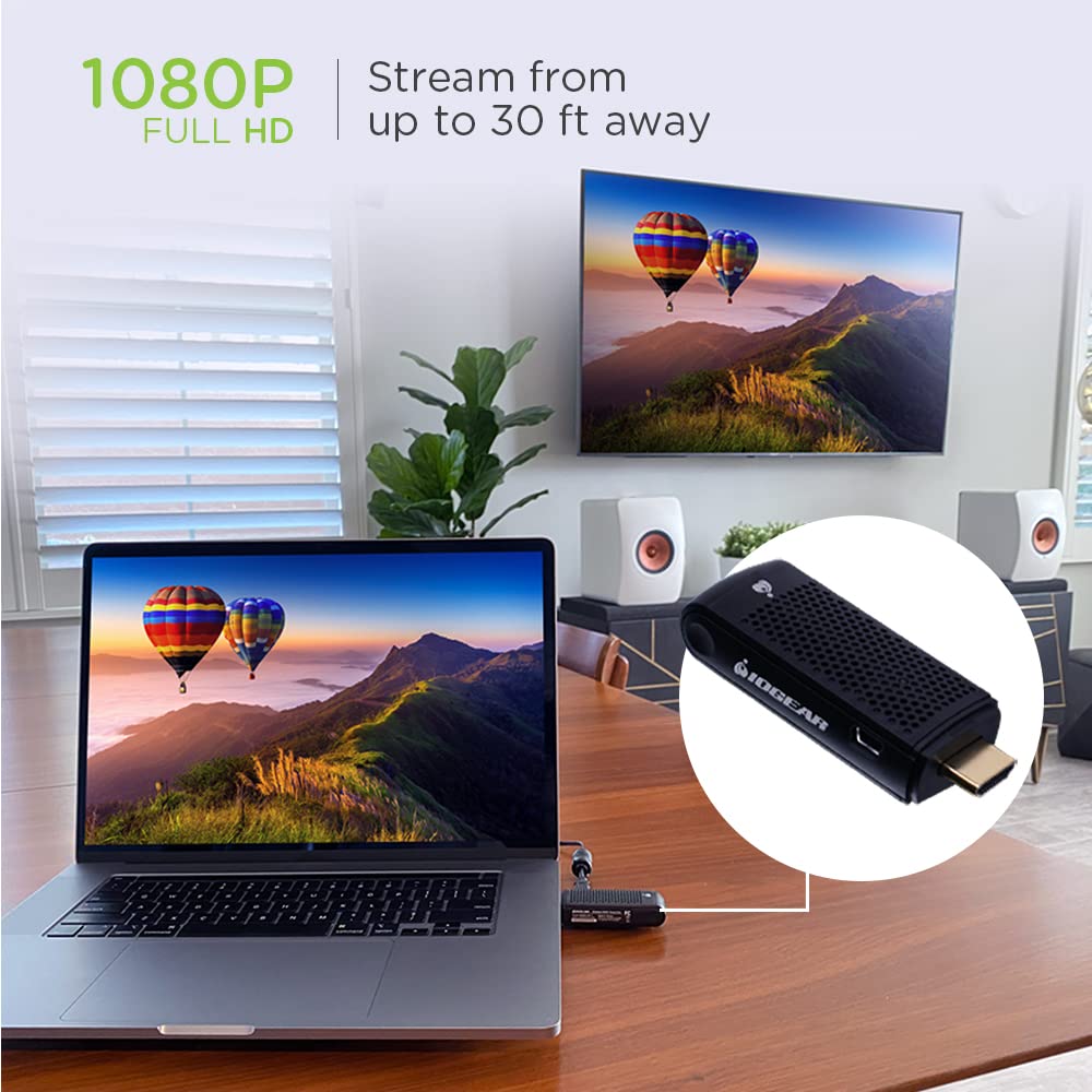 IOGEAR HDMI Wireless Transmitter & Receiver - Full HD 1080p - Up To 30ft - 5.1 Digital Audio - Plug & Play - Wirelessly Connect Laptop - Game Console - HDTV - Projector - GWHD11