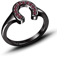 925 Sterling Silver 14k Black Gold FN 1/4 CT Round Cut Pink Sapphire Horseshoe Engagement Ring